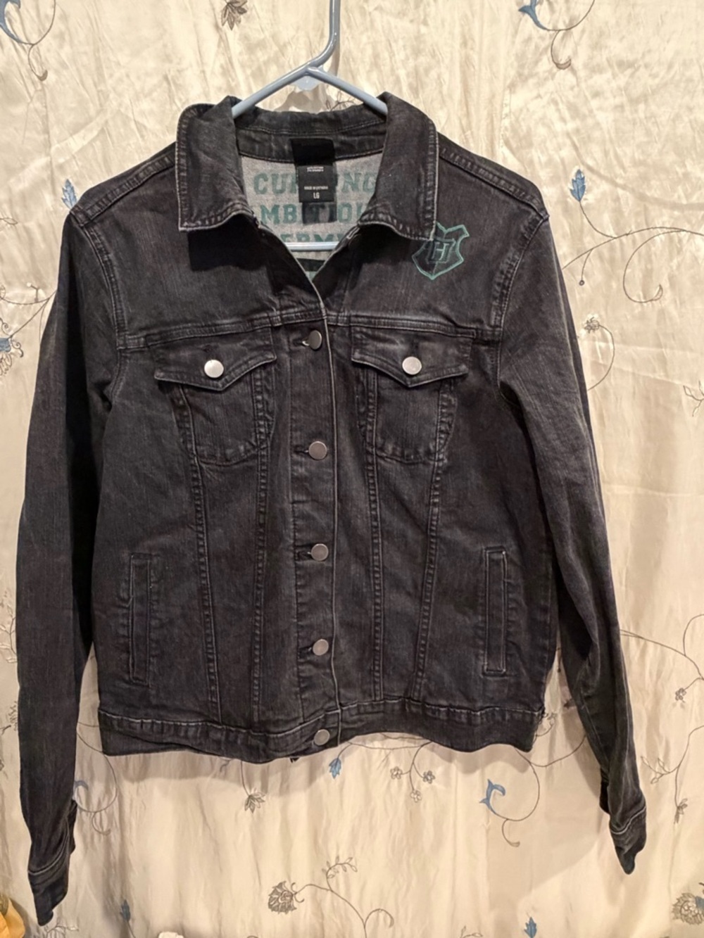 Black Washed Denim Jacket with Subtle Crest